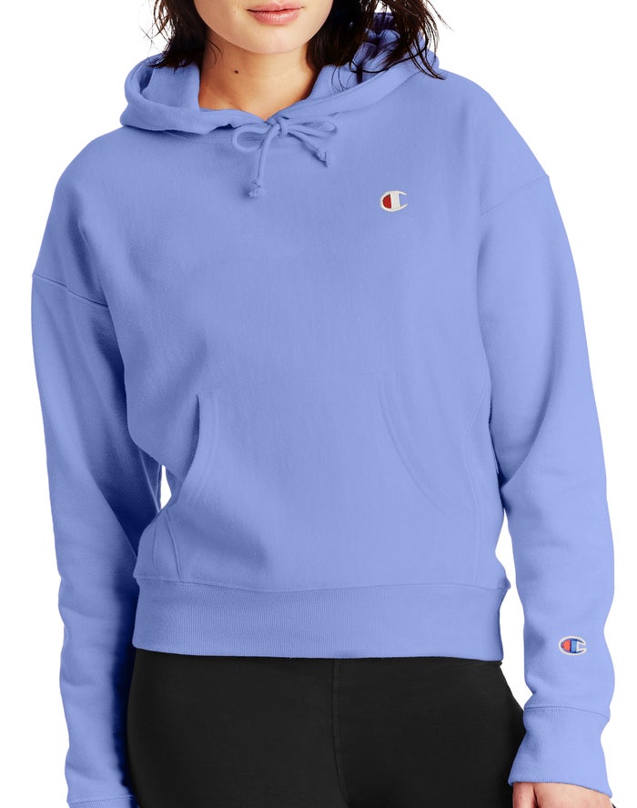 Champion Reverse Weave C Logo Kadın Kapşonlu Sweatshirt Mavi ( KFNYWU385 )